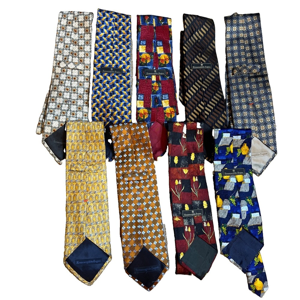 Ermenegildo Zegna Silk Tie Lot Of 9 Italy Made Neckties Striped Geometric Floral